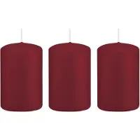 Trend Candles Cilinderkaars/stompkaars - 3x - bordeauxrood - 5 x 8 cm - 18 branduren - met brandvertragende folie