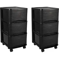 Eda 2x stuks ladenkast organizers zwart 3x lades met wieltjes L32 x B37 x H61 cm - Opruimen/opbergen laatjes