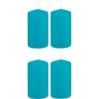 Trend Candles Cilinderkaars/stompkaars - 4x - turquoise - 5 x 10 cm - 23 branduren - met brandvertragende folie