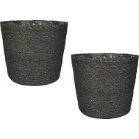 Ter Steege Set van 4x stuks plantenpot/bloempot van jute/zeegras diameter 22 cm en hoogte 19 cm grijs - Met binnenkant van plastic