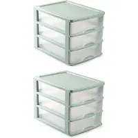 PlasticForte 2x stuks ladeblok/bureau organizer met 3 lades groen/transparant - L35,5 x B27 x H27 - Opruimen/opbergen laatjes