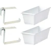 Geli Set van 2 kunststof plantenbakken wit rechthoekig 60 cm met 4 verstelbare railing beugels