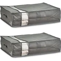 Zeller dekbed/kussen opberghoezen - 2x - grijs met venster - 50 x 70 x 20 cm - Opberghoes - Beschermhoes - Dekentas - Kussentas