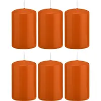Trend Candles Cilinderkaars/stompkaars - 6x - oranje - 5 x 8 cm - 18 branduren - met brandvertragende folie