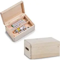 Zeller Kistje - 2x - met deksel - 30 x 20 cm - hout - met inzet tray - Kantoorbenodigdheden - Hobbybenodigdheden - kisten met vakken