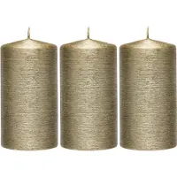 Enlightening Candles 3x Creme gouden cilinderkaarsen/stompkaarsen 7 x 13 cm 25 branduren - Geurloze creme goudkleurige kaarsen - Woondecoraties