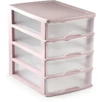 PlasticForte 2x stuks ladeblok/bureau organizer met 4 lades roze/transparant - L35,5 x B27 x H35 - Opruimen/opbergen laatjes