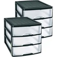 PlasticForte Ladeblok - 2x stuks - 3 lades - zwart/ transparant - bureau organizer - L35,5 x B27 x H26