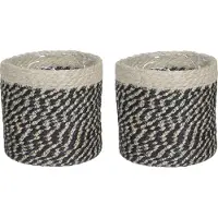 Mica Decorations 3x stuks naturel zwart rotan planten/bloemen pot mand van gedraaid jute/riet/zeegras H16 en D16 cm - Met plastic binnenkant