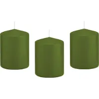 Trend Candles Cilinderkaars/stompkaars - 10x - olijfgroen - 6 x 8 cm - 29 branduren - met brandvertragende folie
