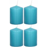Trend Candles Cilinderkaars/stompkaars - 6x - turquoise - 6 x 8 cm - 29 branduren - met brandvertragende folie