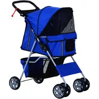 PawHut Hondenbuggy met zonnedak en opbergnet blauw 75 x 45 x 97cm