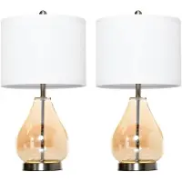 HOMCOM HOMdotCOM 2-set tafellampen tafelverlichting E27 bedlampje linnen glas amber