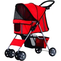 PawHut Hondenbuggy met zonnedak en opbergnet rood 75 x 45 x 97cm