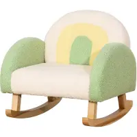HOMCOM HOMdotCOM schommelstoel voor peuters Leuk ontwerp, imitatieschaapenvacht, eucalyptushout, groen+geel/beige