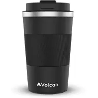 VOLCAN - Koffiebeker To Go met Sleeve - Thermosbeker - Lekvrij, RVS & Dubbelwandig Koffie Beker - 355ml - Zwart