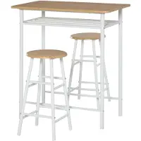 HOMCOM HOMdotCOM Bartafel krukkenset, keukentafel met stoel, statafel, barkruk, staal wit + eiken