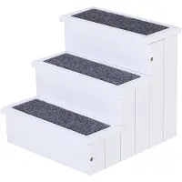PawHut Paws Huisdierentrap voor honden en katten met tapijtbekleding dennenhout, wit