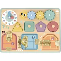 Tooky Toy Manipulatiefpaneel: sloten, tandwielen, sorteerdoos, klok