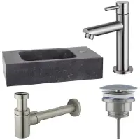 FortiFura Fuente Fonteinset - 40x22x9cm - 1 kraangat - natuursteen - fonteinkraan RVS geborsteld - zwart SW696237/SW696207/SW696217/SW533192