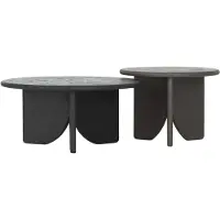 DTP Home Coffee table Melo Earth, set of 2,40xØ55 cm (color: Fudge) / 35xØ75 cm (color: Pepper), mortex (Zwart, 75x75x35 diameter: 75cm)