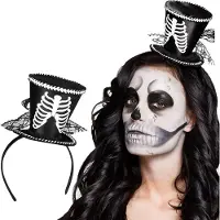 Boland Tiara hoedje skeleton (zwart en wit)