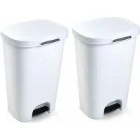 PlasticForte Pedaalemmer - 2x - wit - 50 liter - kunststof - prullenbak - 41x36x63,5 cm