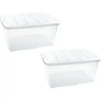 PlasticForte opslagbak organizers met deksel - 5x - transparant/wit - 60 liter - kunststof