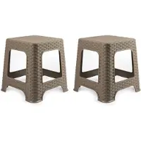 PlasticForte Set van 3x stuks rotan opstapje/krukje in het taupe bruin - 32 x 32 x 30 cm - Keuken/badkamer/slaapkamer handige krukjes/opstapjes