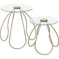 J-Line Set of 2 side tables round metal/glass gold