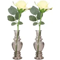 Ideas 4 Seasons Bloemenvaas Venice - 2x - voor kleine stelen/boeketten - gekleurd sierglas - ribbel grijs smoke - D5.7 x