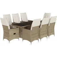 vidaXL 9-delige tuinset met kussens, beige, van polyrotan