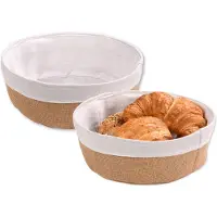 Kesper Broodmandje met stof - 2x - katoen/peva - beige - rond - D25 x H9 cm - tafel serveermandje