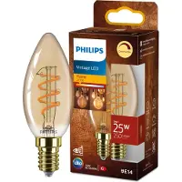 Philips Vintage LED - Dimbare lamp - 25W - Extra warmwit licht: 2200K - E14 fitting - Amberkleurig glas - Kaarslamp