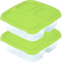 PlasticForte Vershoudbakje - 2x - 3-vaks - 1,2L - meal prep - herbruikbaar - groen - vaatwasser bestendig - magnetron bakjes