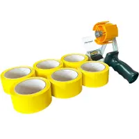 Kortpack - PP-acryl tape - Geel - 50mm x 66mtr - 6 rollen - Met dispenser - Verpakkingstape - Low noise tape - (020.0817)