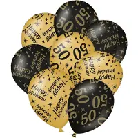 Paper Dreams Verjaardag ballonnen - 50 jaar en happy birthday 36x stuks zwart/goud