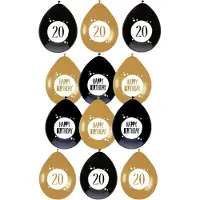 Haza - Feestartikelen verjaardag 20 jaar 36x mix ballonnen zwart/goud
