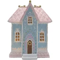 Clayre & Eef Gingerbread house met LED 12x9x15 cm Blauw Polyresin
