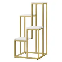 Leobert Plantenstandaard - 4 niveaus - wit marmer, goud - 34x34x71 cm