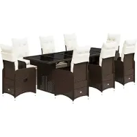 vidaXL 9-delige Bistroset met kussens poly rattan bruin