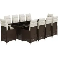 vidaXL 11-delige Bistroset met kussens poly rattan bruin