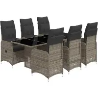 vidaXL 7-delige Bistroset met kussens poly rattan grijs