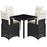 vidaXL 5-delige Bistroset met kussens poly rattan zwart