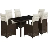 vidaXL 7-delige Bistroset met kussens poly rattan bruin