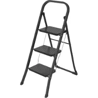 BRASQ Huishoudtrap 3-treden Zwart - keukentrap inklapbaar metaal voor Particulier en professioneel gebruik - Trap Ladder - Anti slip
