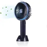 JUST23 Elektrisch Draagbare Hand Ventilator met licht - Zwart - Mini Bureau Waaiers - Aircooler Staand - Tafelventilator - 3 Standen - incl. oplaadbare batterij en USB kabel