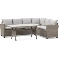 Denza Furniture Stockholm dining wicker loungeset 6 personen | wicker | zand | 3-delig - 245x169cm
