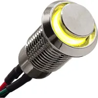 Proride Metalen Mini Drukschakelaar 220V ON-OFF - 10mm - met Aansluitkabel - 220V - High Surface - LED Indicatie Geel