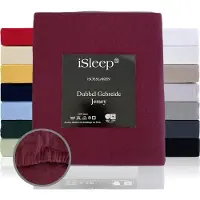 ISleep Dubbel Gebreide Jersey Hoeslaken - Hoge Hoek - Rondom Elastiek - Eenpersoons - 80/90x200 cm - Bordeaux